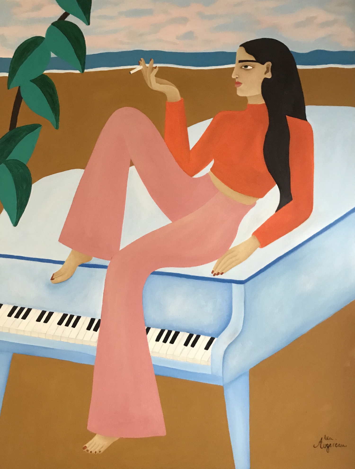Léa Augereau la mélodie du piano bleu femme sur un piano bleu