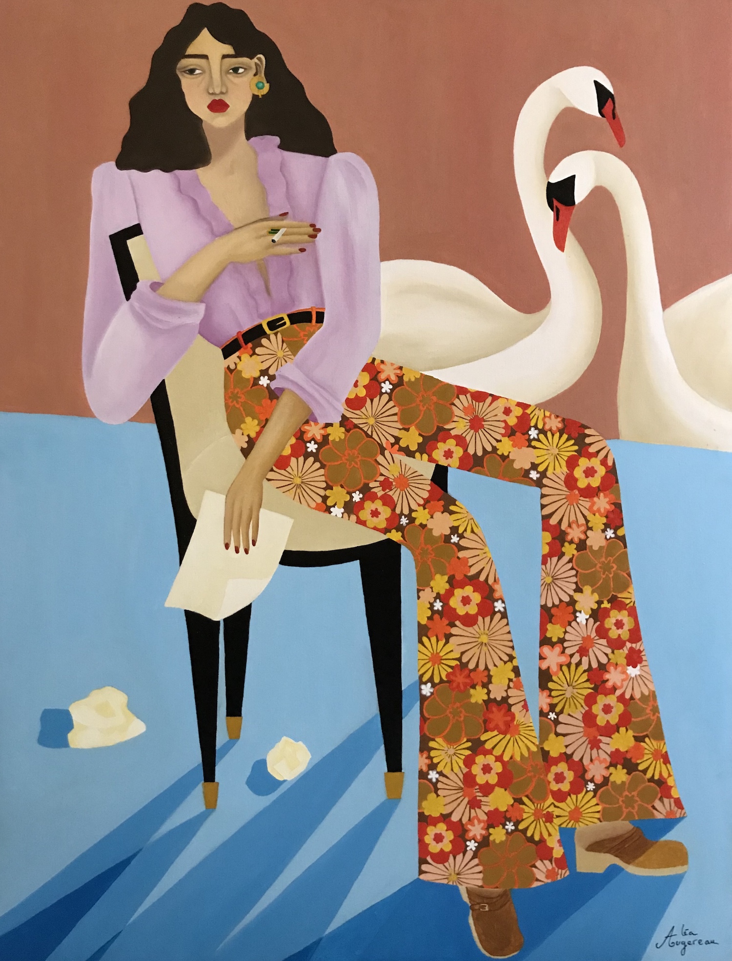Un signe par Léa Augereau une femme et des cygnes