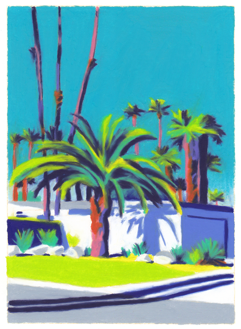 villa californienne ciel bleu palmiers murs blancs