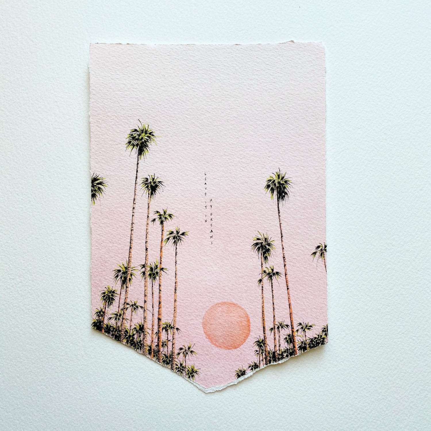 aquarelle ciel rose palmiers